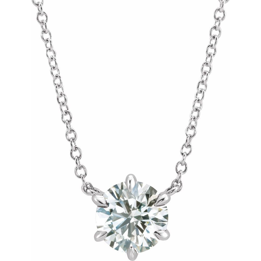 Diamond Solitaire Necklace 6-prong with Cable Chain