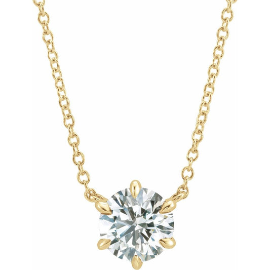 Diamond Solitaire Necklace 6-prong with Cable Chain