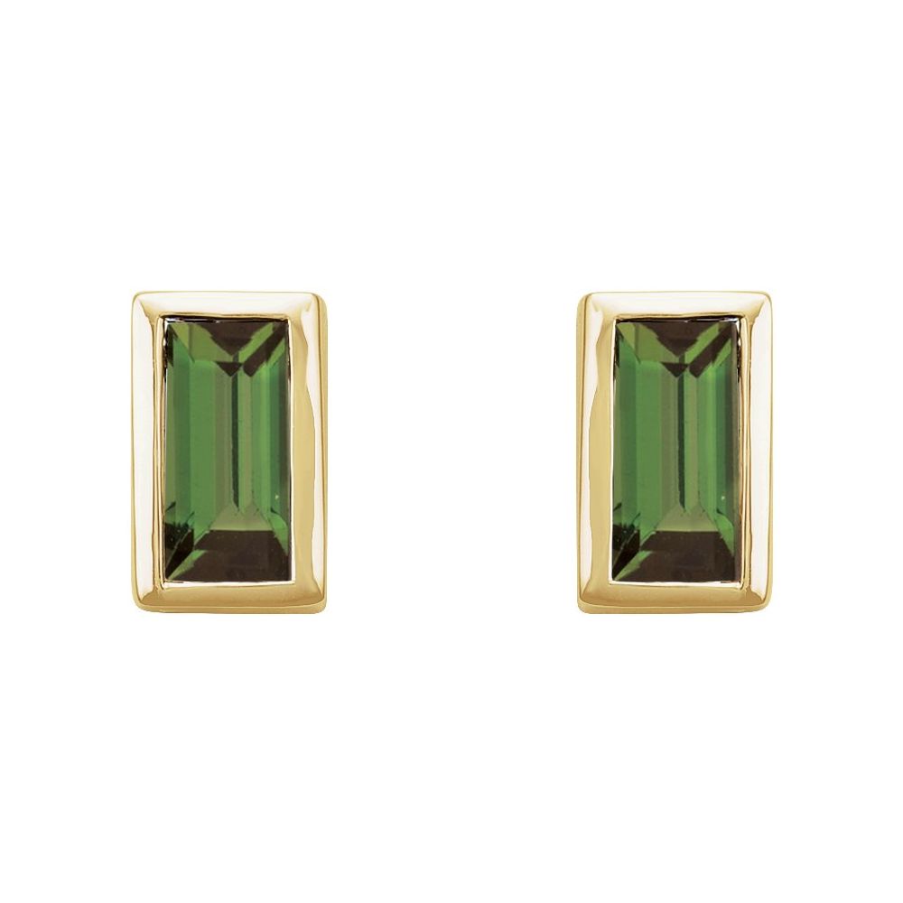 Bezel Set Green Tourmaline Stud Earrings