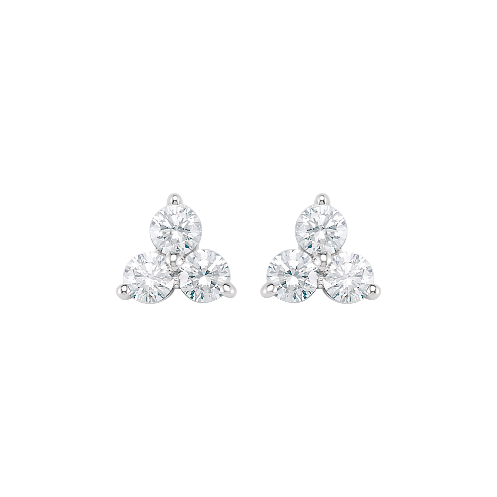 Three Stone Diamond Stud Earring