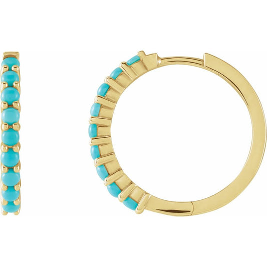 Turquoise and Gold Hoop Earrings (Medium)